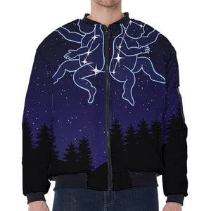 Gemini Constellation Print Zip Sleeve Bomber Jacket