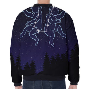 Gemini Constellation Print Zip Sleeve Bomber Jacket