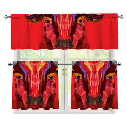 Geometric Bull Skull Print 3 Piece Kitchen Curtains