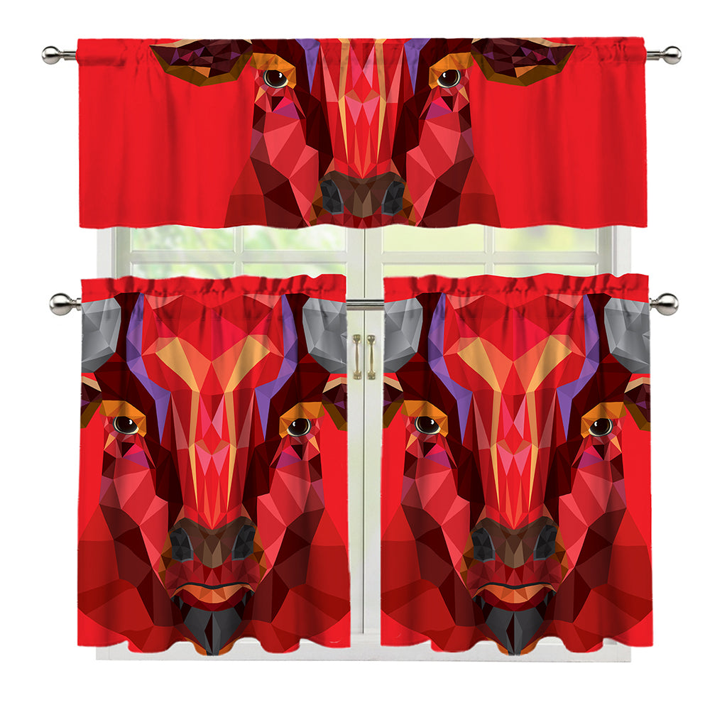 Geometric Bull Skull Print 3 Piece Kitchen Curtains