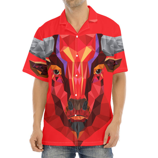 Geometric Bull Skull Print Aloha Shirt