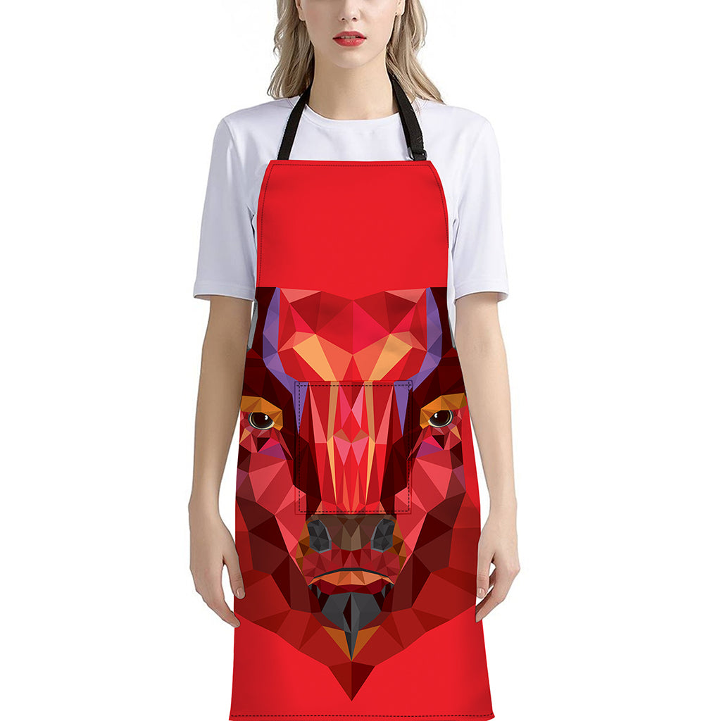 Geometric Bull Skull Print Bib Apron With Pocket