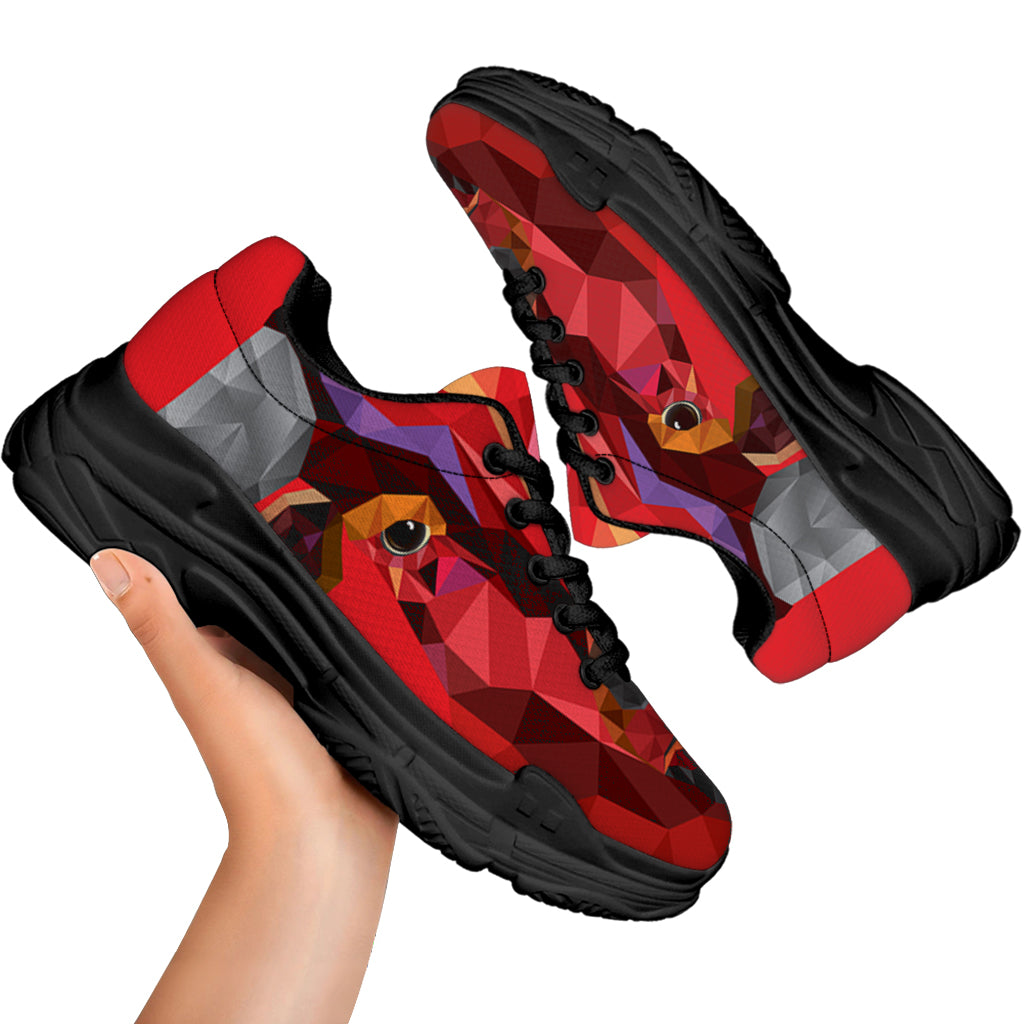Geometric Bull Skull Print Black Chunky Shoes