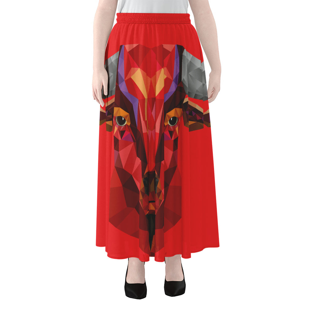 Geometric Bull Skull Print Chiffon Maxi Skirt