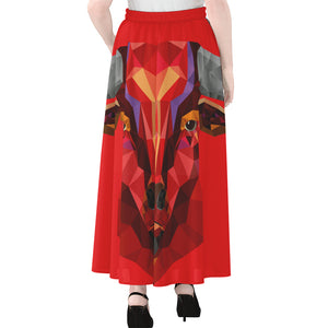 Geometric Bull Skull Print Chiffon Maxi Skirt