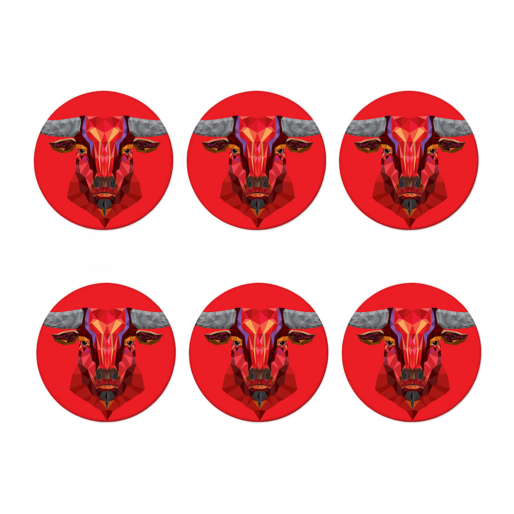 Geometric Bull Skull Print Coaster Set