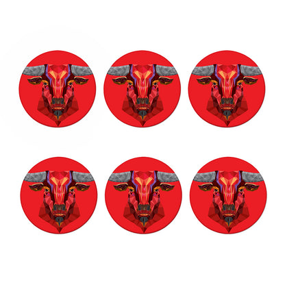 Geometric Bull Skull Print Coaster Set