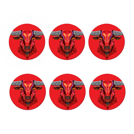 Geometric Bull Skull Print Coaster Set
