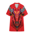 Geometric Bull Skull Print Cotton Hawaiian Shirt