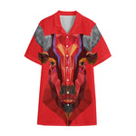 Geometric Bull Skull Print Cotton Hawaiian Shirt