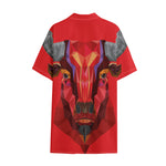 Geometric Bull Skull Print Cotton Hawaiian Shirt