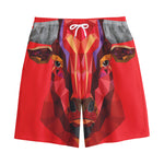 Geometric Bull Skull Print Cotton Shorts