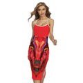 Geometric Bull Skull Print Cross Back Cami Dress