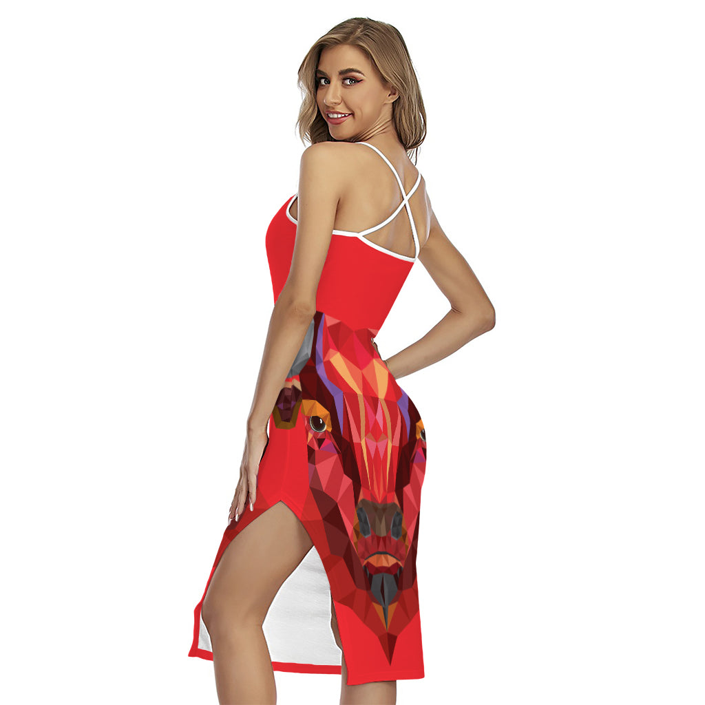 Geometric Bull Skull Print Cross Back Cami Dress