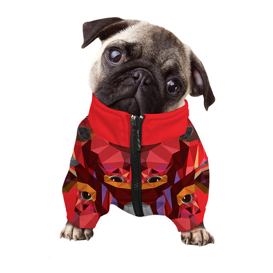 Geometric Bull Skull Print Dog Zip Up Jacket