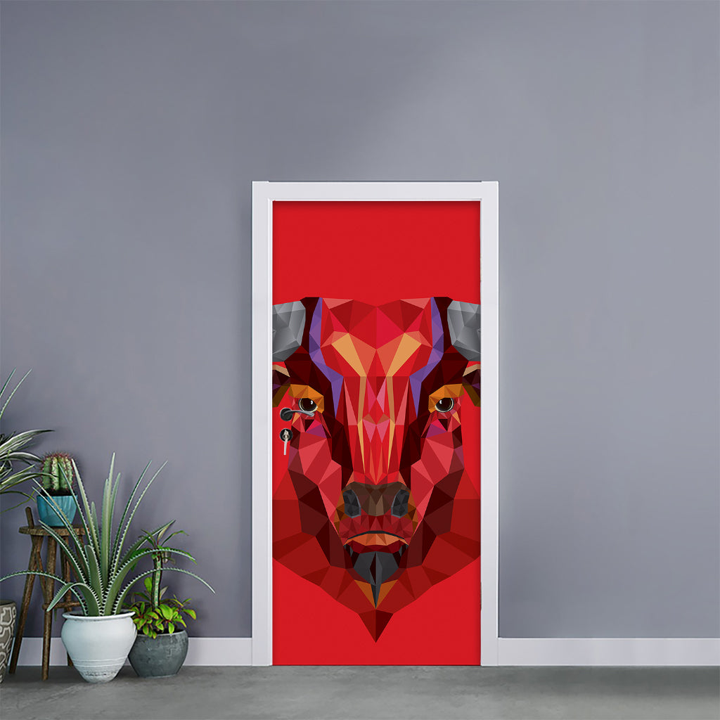 Geometric Bull Skull Print Door Sticker