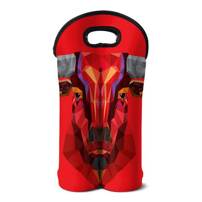 Geometric Bull Skull Print Double Neoprene Wine Tote