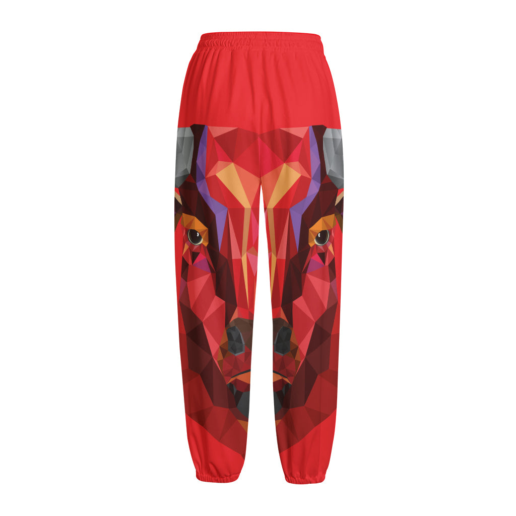 Geometric Bull Skull Print Fleece Lined Knit Pants