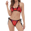 Geometric Bull Skull Print Halter Scoop Tie Side Bikini