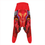 Geometric Bull Skull Print Hammer Pants