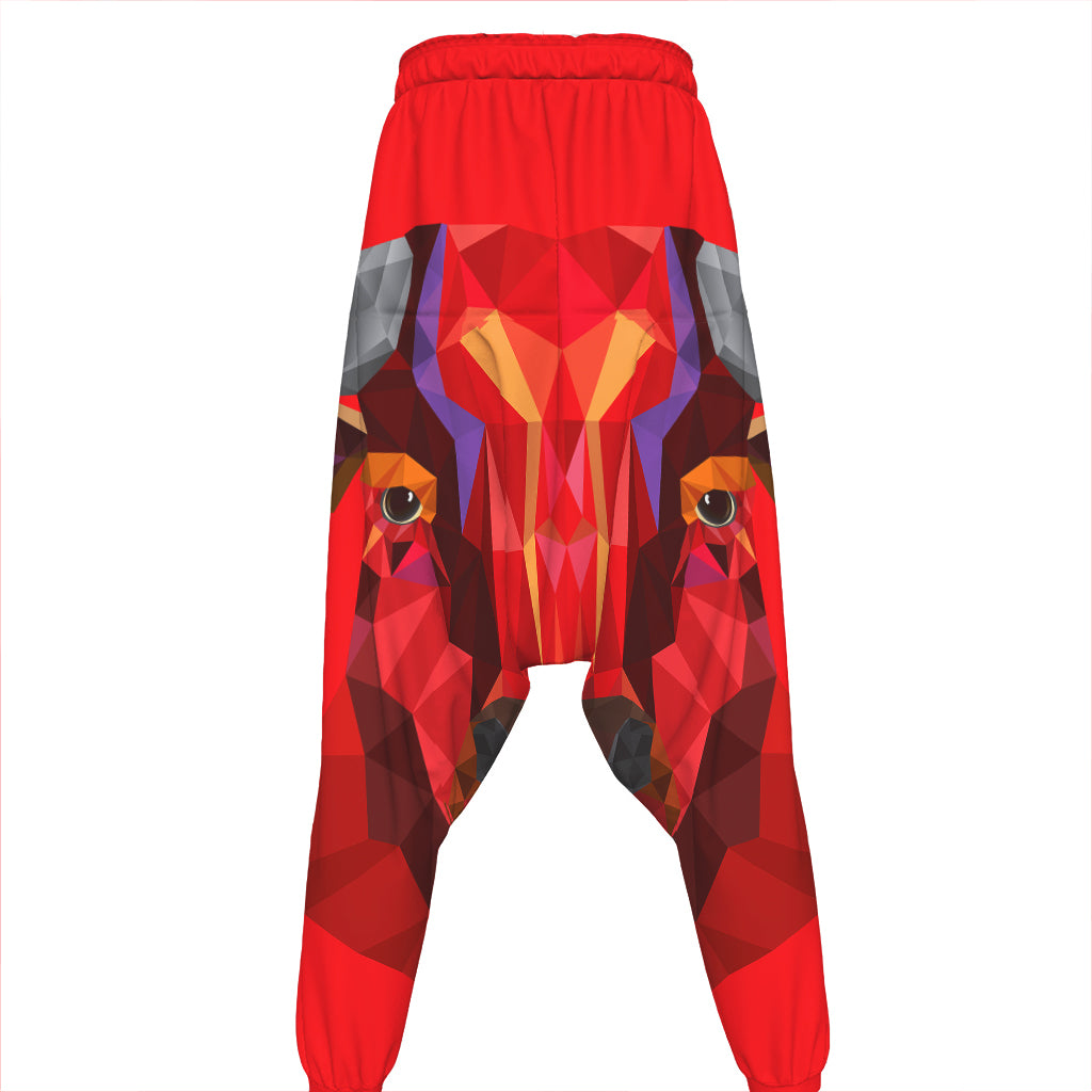 Geometric Bull Skull Print Hammer Pants