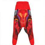 Geometric Bull Skull Print Hammer Pants