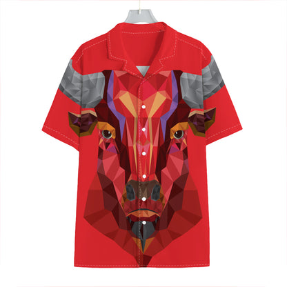 Geometric Bull Skull Print Hawaiian Shirt