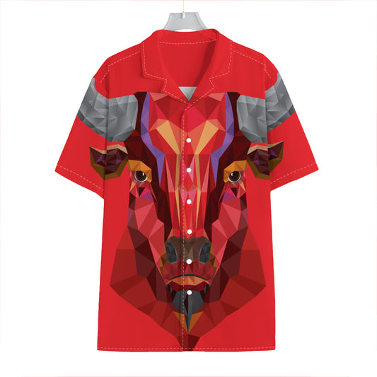 Geometric Bull Skull Print Hawaiian Shirt