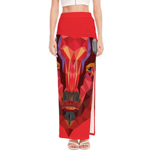 Geometric Bull Skull Print High Slit Maxi Skirt