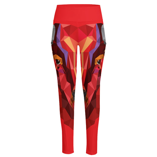 Geometric Bull Skull Print High-Waisted Pocket Leggings