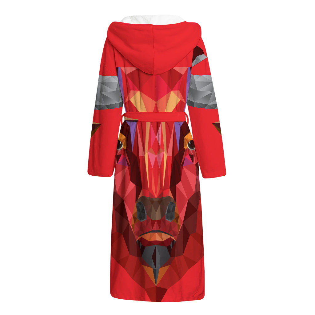 Geometric Bull Skull Print Hooded Bathrobe