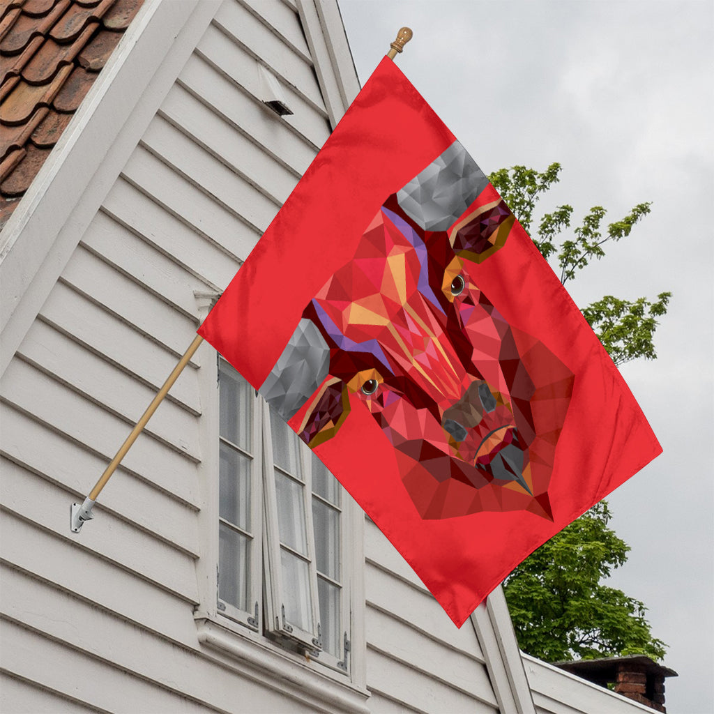 Geometric Bull Skull Print House Flag