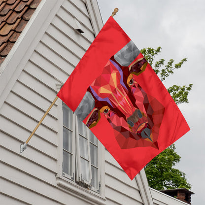 Geometric Bull Skull Print House Flag