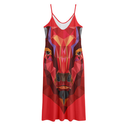 Geometric Bull Skull Print Jersey Midi Cami Dress