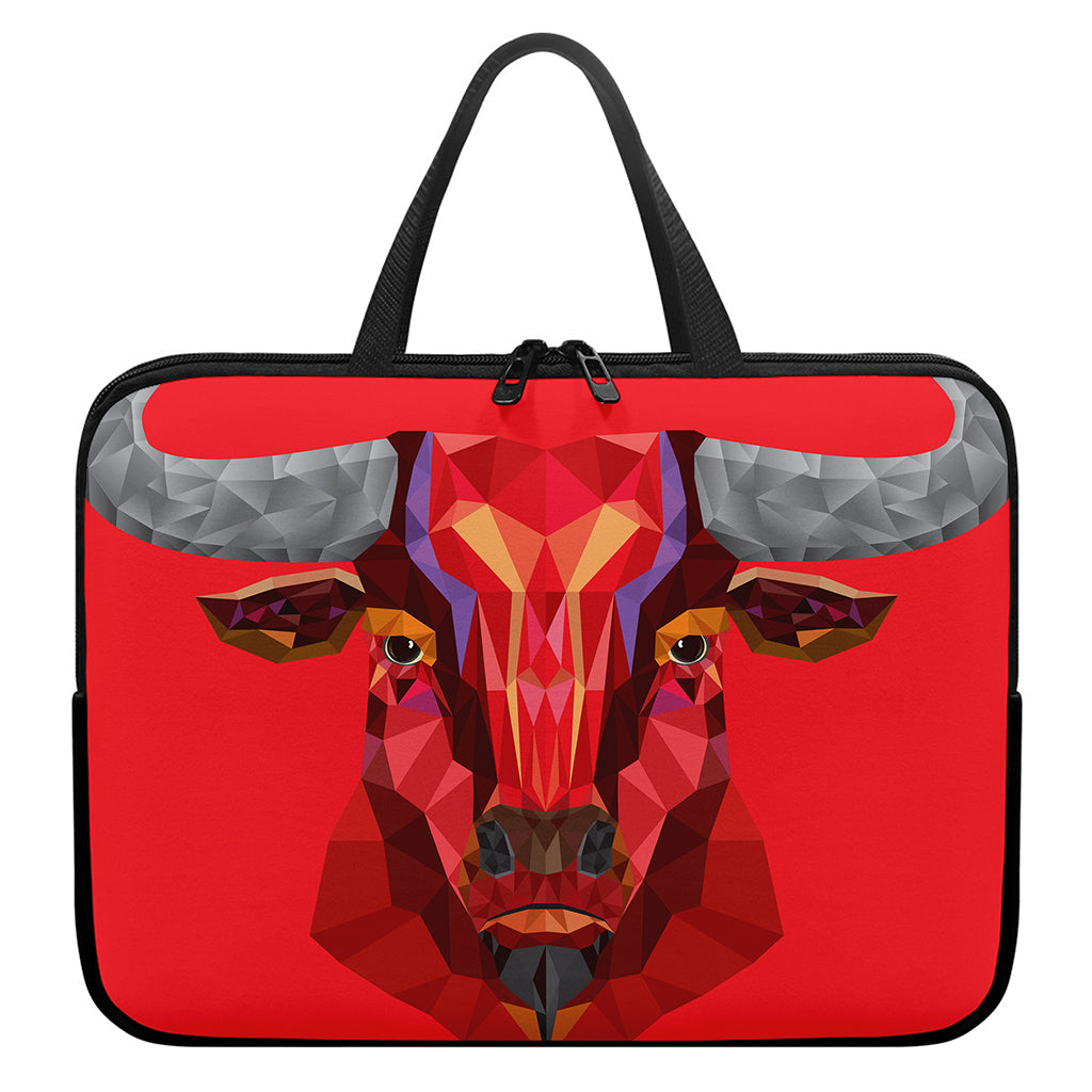 Geometric Bull Skull Print Laptop Sleeve With Handle