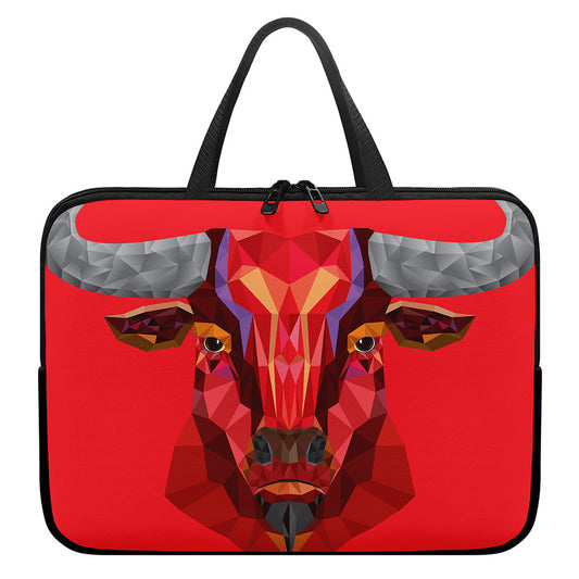 Geometric Bull Skull Print Laptop Sleeve With Handle