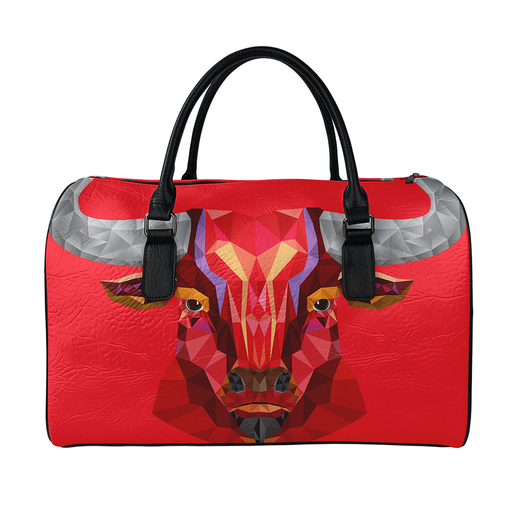 Geometric Bull Skull Print Leather Duffle Bag