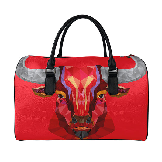 Geometric Bull Skull Print Leather Duffle Bag