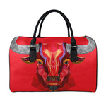 Geometric Bull Skull Print Leather Duffle Bag