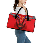 Geometric Bull Skull Print Leather Duffle Bag