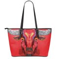 Geometric Bull Skull Print Leather Tote Bag With Zipper