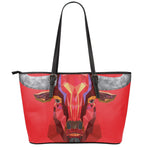 Geometric Bull Skull Print Leather Tote Bag