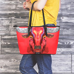 Geometric Bull Skull Print Leather Tote Bag