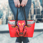 Geometric Bull Skull Print Leather Tote Bag