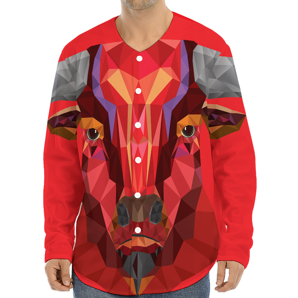 Geometric Bull Skull Print Long Sleeve Baseball Jersey