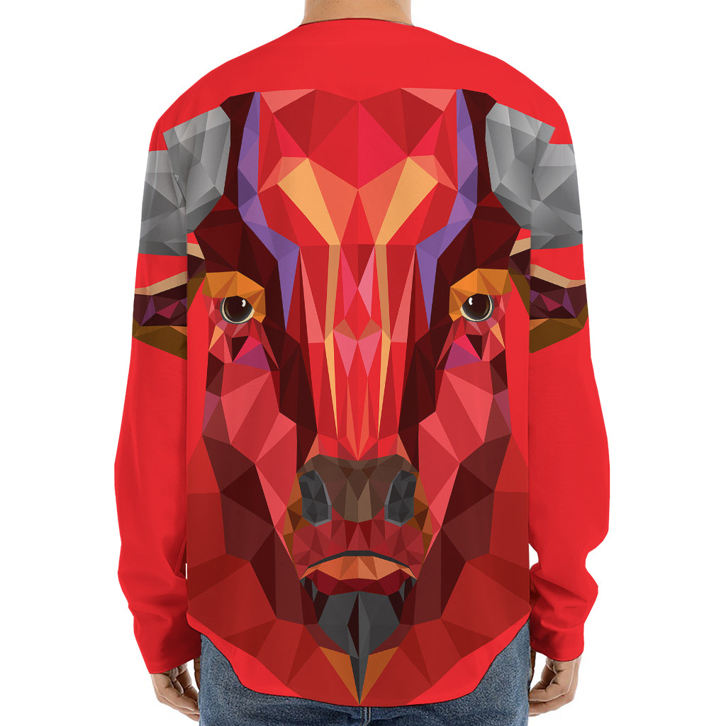 Geometric Bull Skull Print Long Sleeve Baseball Jersey