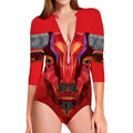 Geometric Bull Skull Print Long Sleeve Swimsuit