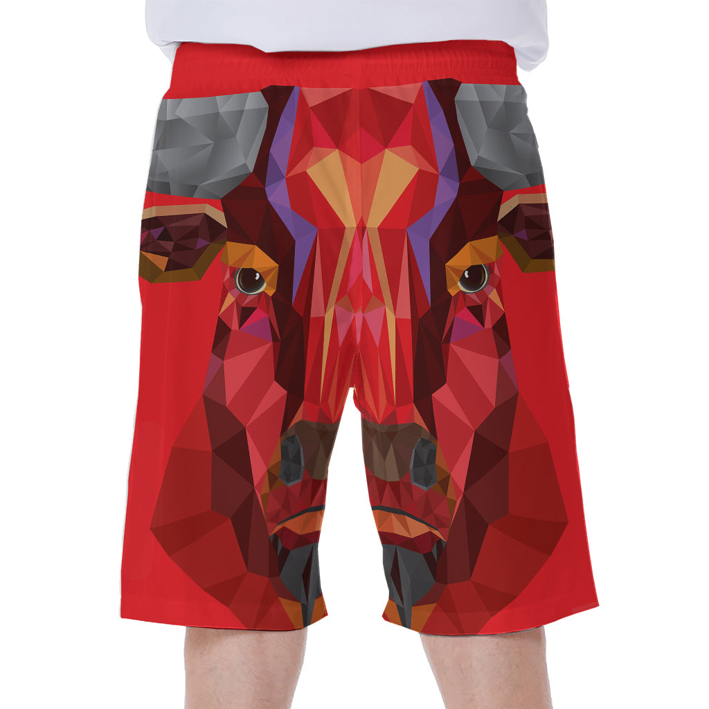 Geometric Bull Skull Print Men's Beach Shorts