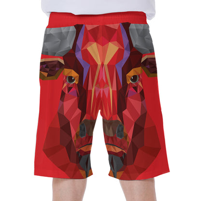 Geometric Bull Skull Print Men's Beach Shorts