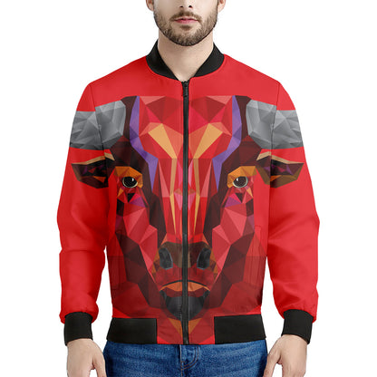 Geometric Bull Skull Print Men's Bomber Jacket